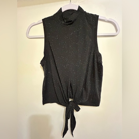 lululemon athletica Tops - Lululemon Ladies’ Sleeveless Black Mock Turtleneck Tie-Front Sparkle Tank Top
